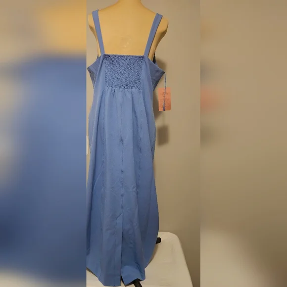 BHLDN Anthropologie NWT Sweatheart Crepe Midi Sky Blue Dress Sz L - Picture 2 of 13